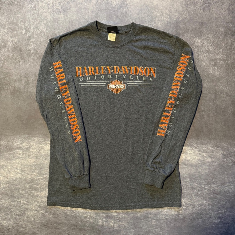 Vtg Harley Davidson Nassau Bahamas Long Sleeve Shirt Mens M Gray Orange Spellout